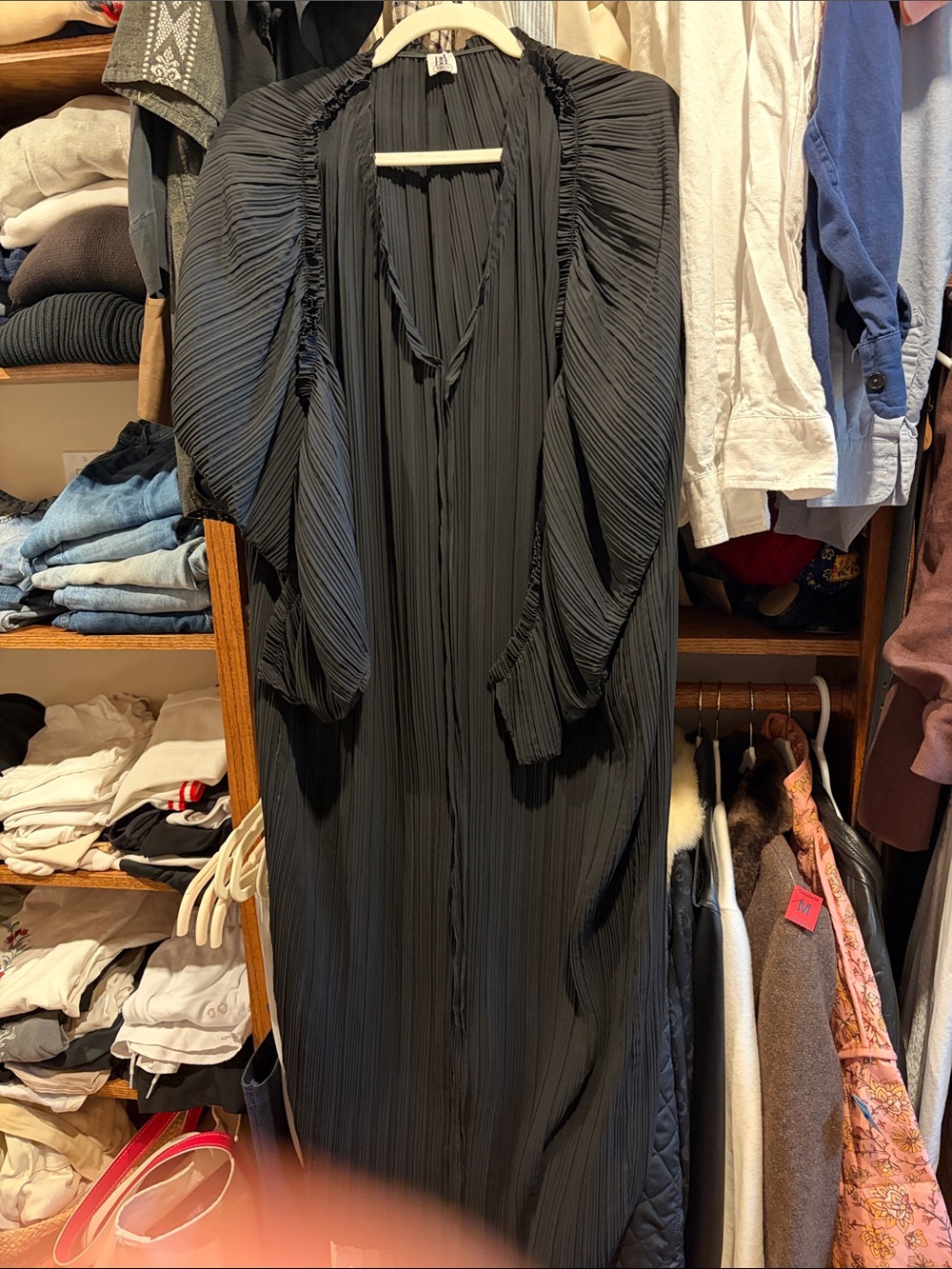 By Malene Birger Black Pleated Maxi Dress with Statement Sleeves